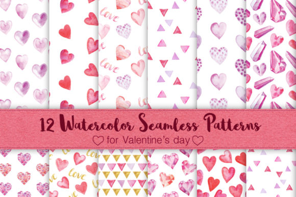 12 Watercolor Valentines Patterns